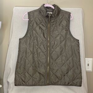 Mud Pie Spencer Quilted Vest Olive Green Womens Size Large Full Zip Outdoor